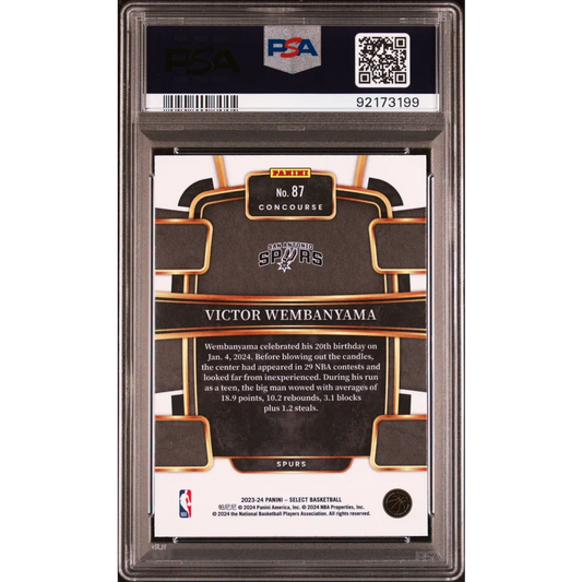 Graded 2023 Panini Select Victor Wembanyama #87 Blue Rookie PSA 10 Gem Mint Card