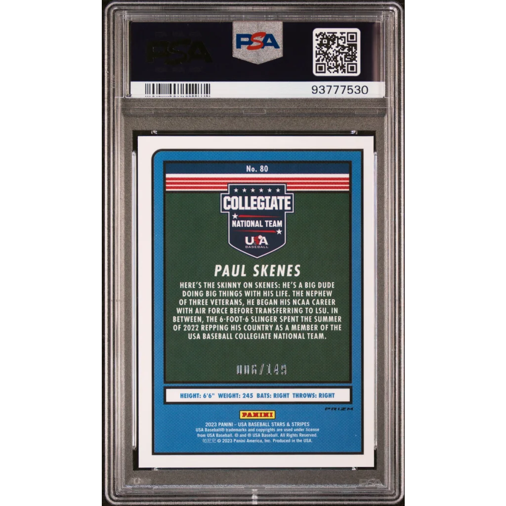 PSA 10 Graded 2023 Panini Stars & Stripes Paul Skenes #80 Red Rookie RC