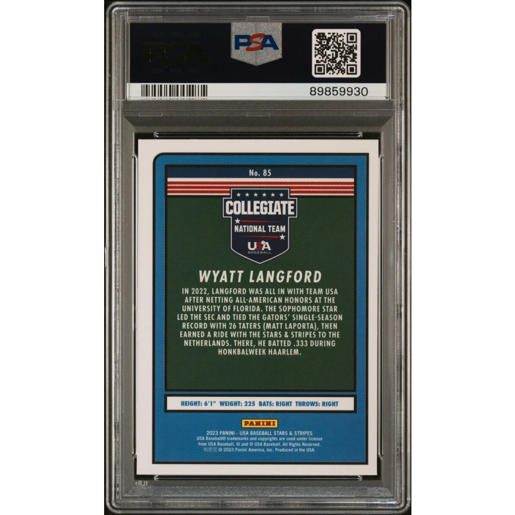 PSA 8 graded 2023 Panini Stars & Stripes Wyatt Langford rookie RC baseball card