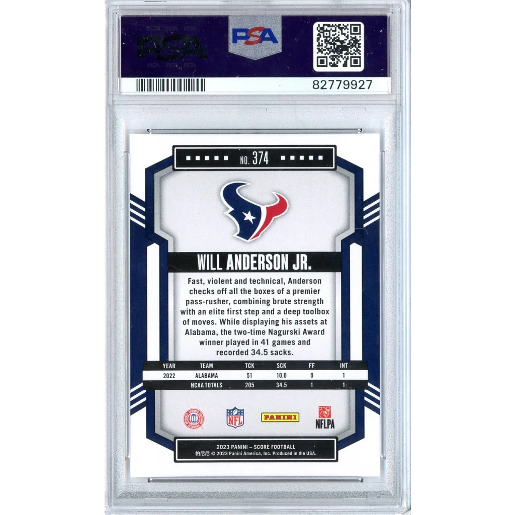 PSA graded Will Anderson Jr rookie football card ready to score big on display