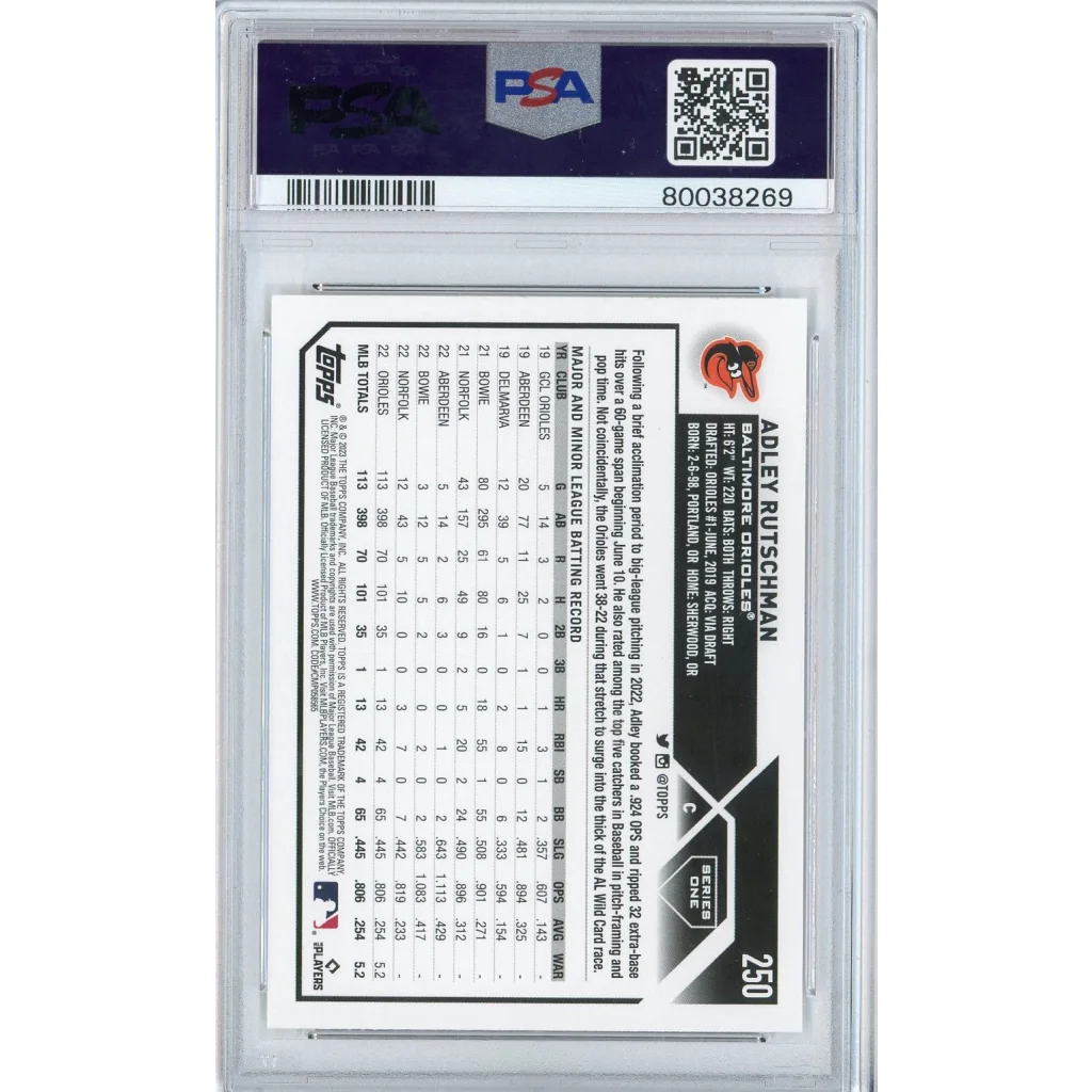 Graded 2023 Topps Adley Rutschman #250 Rookie RC PSA 10 Gem Mint Card