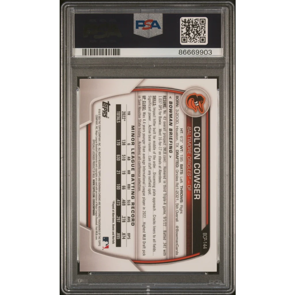 PSA 10 Graded 2023 Topps Bowman Colton Cowser Blue Raywave Refractor Rookie Card