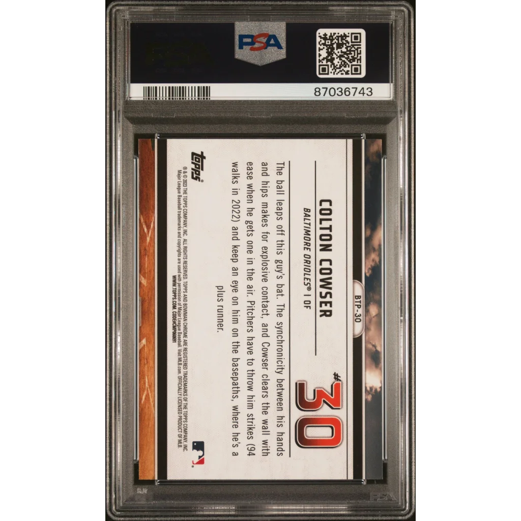 PSA 10 Graded 2023 Topps Bowman Colton Cowser #BTP30 Rookie Card in Slab