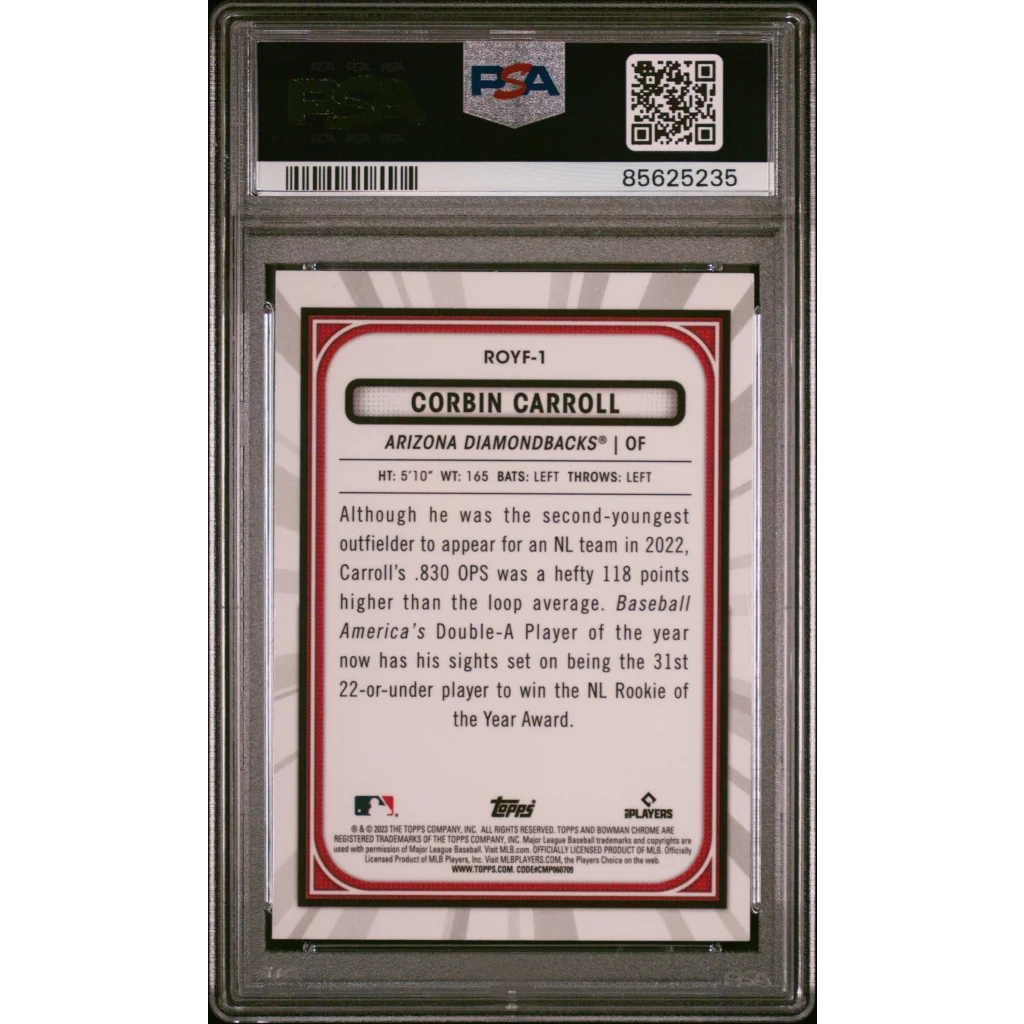 Graded 2023 Topps Bowman Corbin Carroll #ROYF1 Rookie of the Year Favorites Rookie RC Baseball Card PSA 10 Gem Mint | PSA 10 Gem Mint Graded Rookie Card | vintageantiquesgifts.com