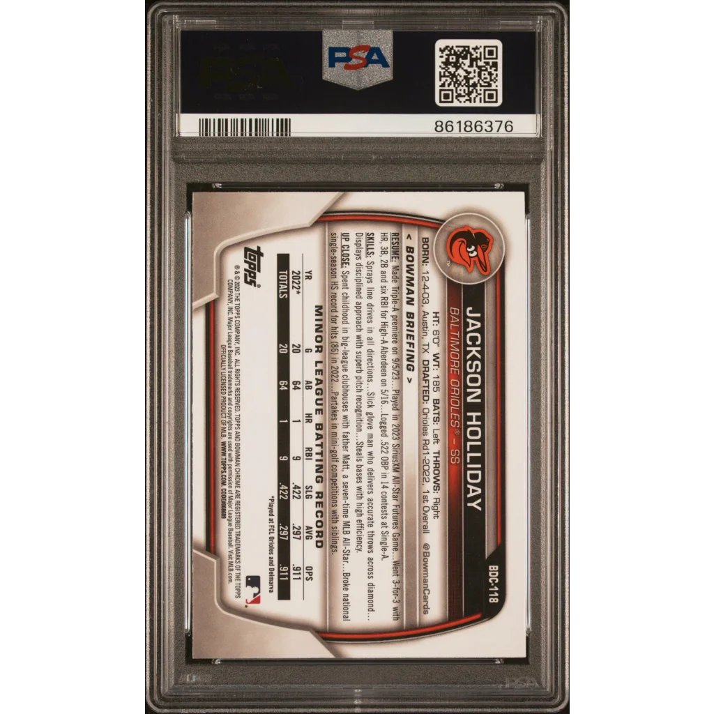 PSA graded Jackson Holliday baseball card ready to ship looking sharp and professional