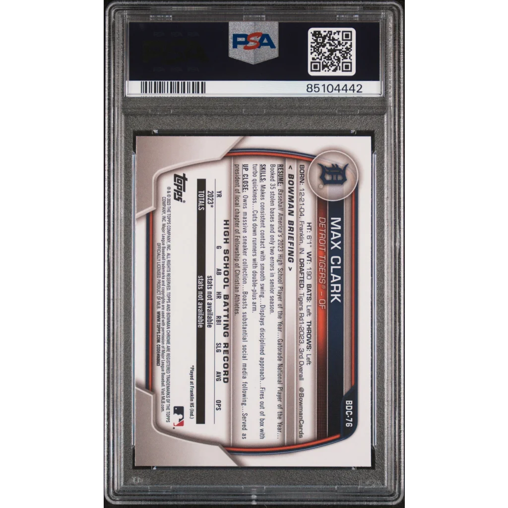 Graded Max Clark Baseball Card from PSA, ready to score big in your collection