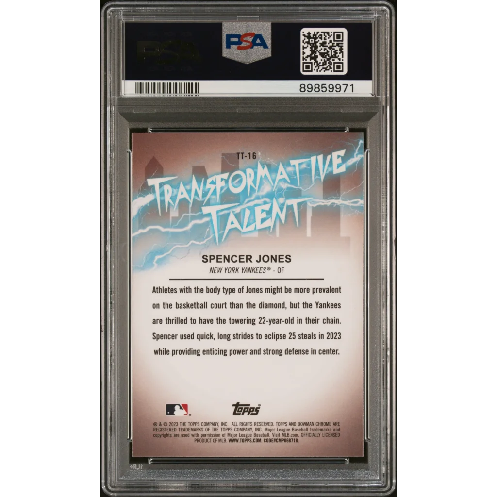 PSA graded Spencer Jones Transformative Talent Bowman Draft baseball card image