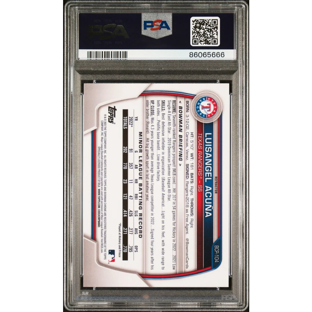 Graded 2023 Topps Bowman Luisangel Acuna PSA 10 Gem Mint Rookie Card