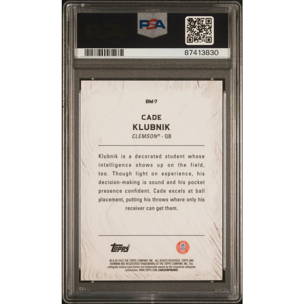 Graded 2023 Topps Bowman U Best Cade Klubnik #BM7 Masterpieces Geometric Rookie RC Football Card PSA 10 Gem Mint | PSA 10 Gem Mint Graded Rookie Card | vintageantiquesgifts.com