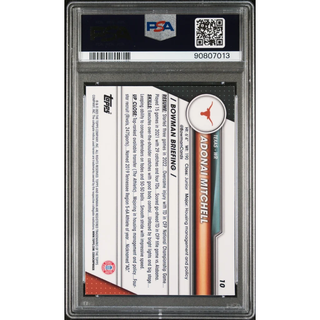 Graded PSA 10 Adonai Mitchell 2023 Topps Bowman Chrome Xfractor Rookie Card