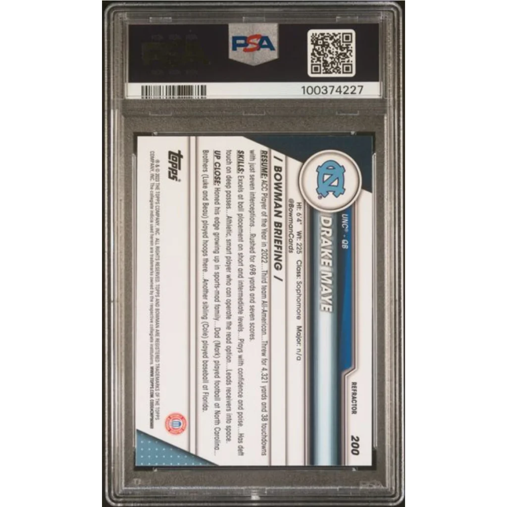 Graded 2023 Topps Bowman U Chrome Drake Maye #200 Refractor Rookie RC Football Card PSA 10 Gem Mint | PSA 10 Gem Mint Graded Rookie Card | vintageantiquesgifts.com