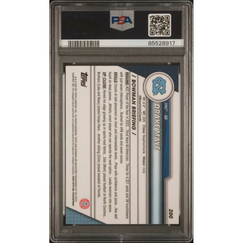 Graded 2023 Topps Bowman U Chrome Drake Maye #200 Shimmer Rookie RC Football Card PSA 10 Gem Mint | PSA 10 Gem Mint Graded Rookie Card | vintageantiquesgifts.com