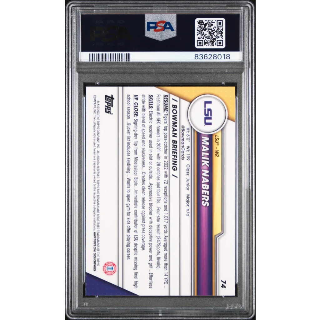 PSA Graded Malik Nabers Pink Chrome Rookie Card showing a graded Malik Nabers rookie football card