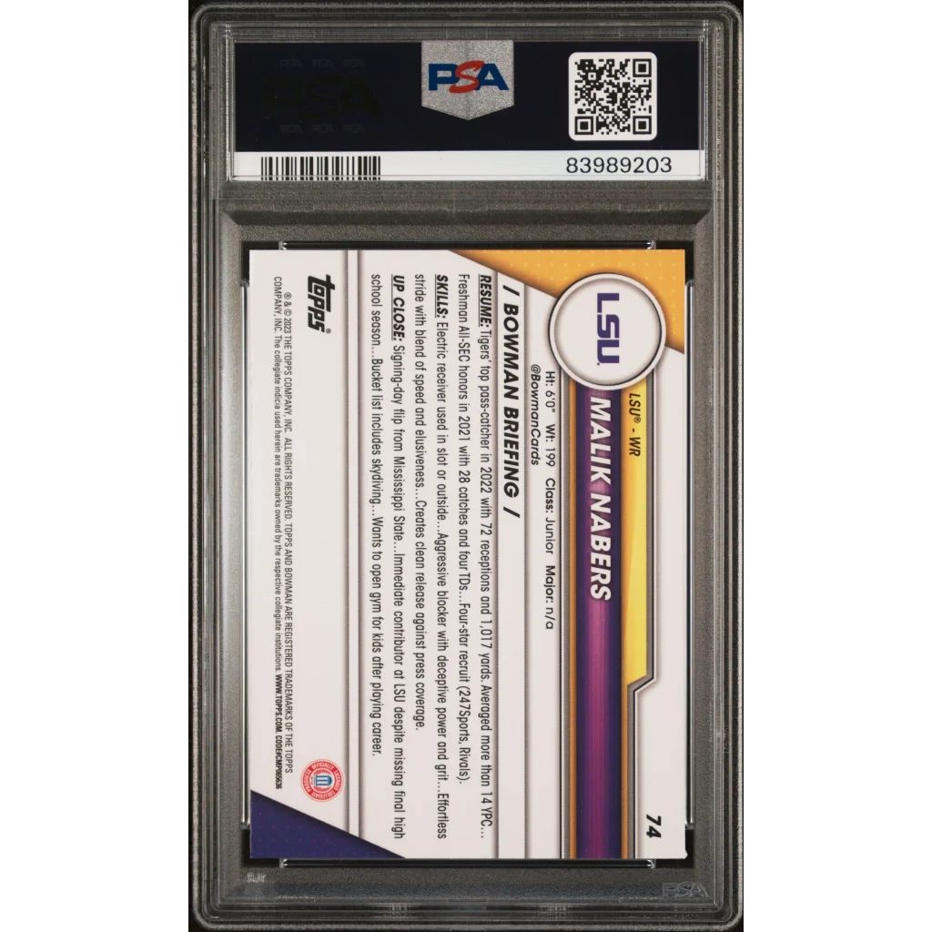 PSA Graded 2023 Bowman Chrome Malik Nabers Rookie Card football trading card