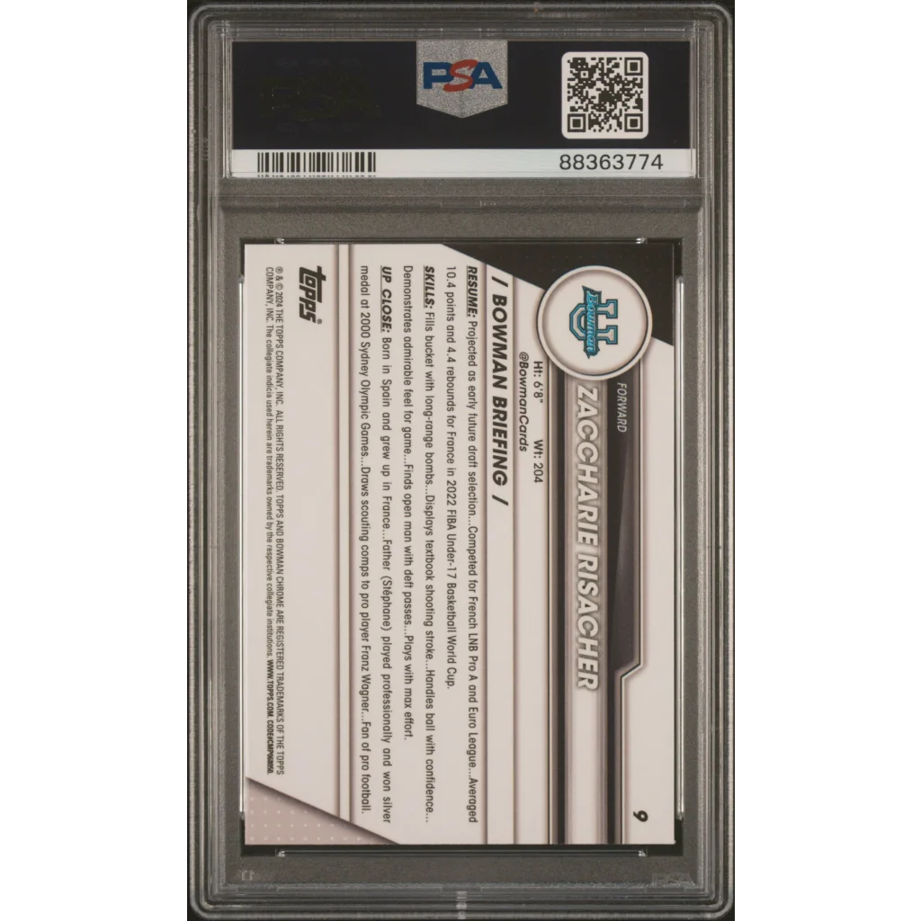 Graded 2023 Topps Bowman U Chrome Zaccharie Risacher #9 Rookie RC Basketball Card PSA 10 Gem Mint | PSA 10 Gem Mint Graded Rookie Card | vintageantiquesgifts.com