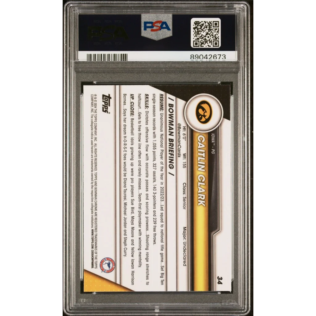 Graded PSA 10 2023 Topps Bowman U Sapphire Caitlin Clark #34 Rookie Card
