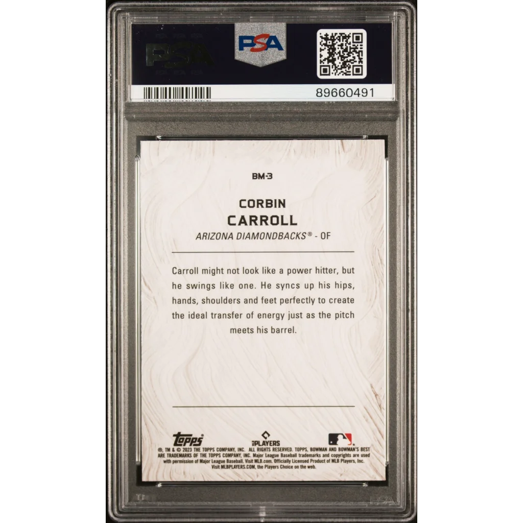 Graded 2023 Topps Bowmans Best Corbin Carroll #BM3 Masterpieces Rookie RC Baseball Card PSA 10 Gem Mint | PSA 10 Gem Mint Graded Rookie Card | vintageantiquesgifts.com