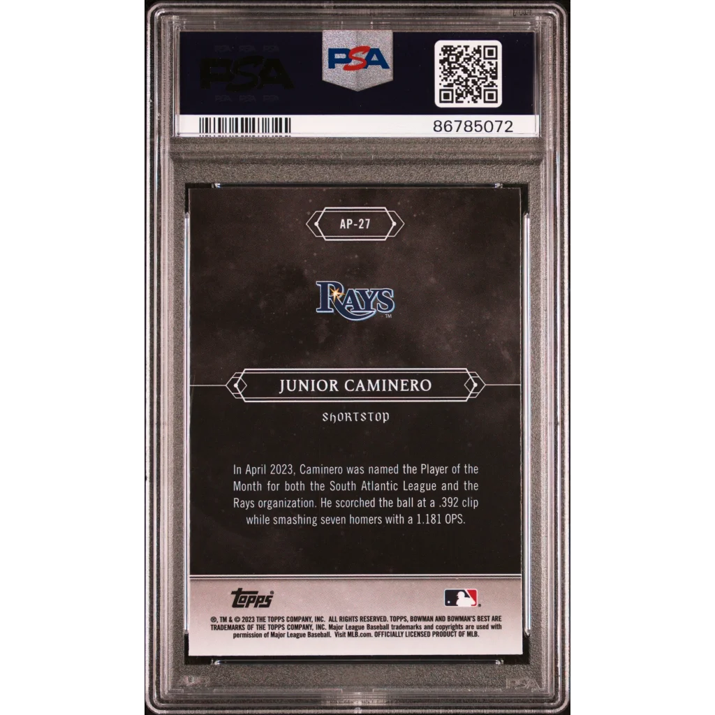 Graded Junior Caminero Baseball Card in PSA case ready to ship