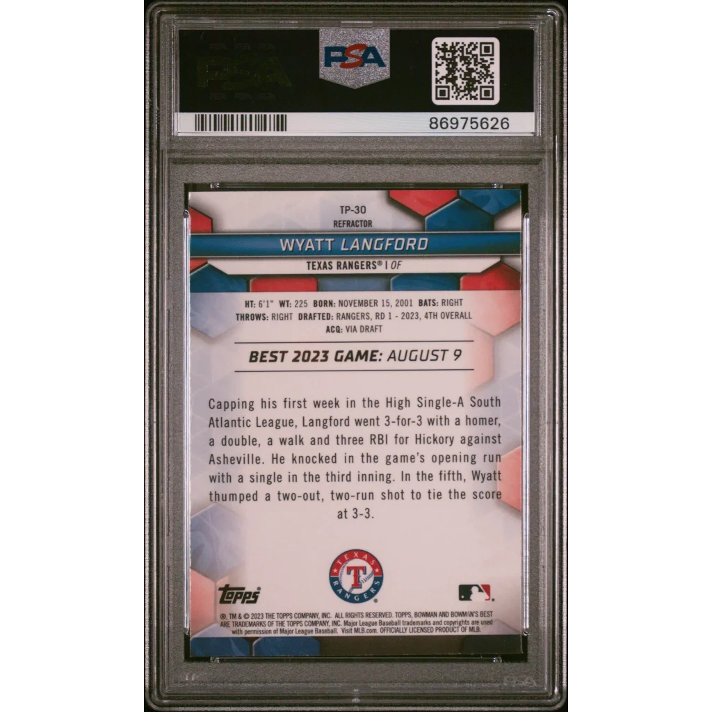PSA 10 Graded 2023 Topps Bowman Best Wyatt Langford #TP30 Refractor Rookie Card