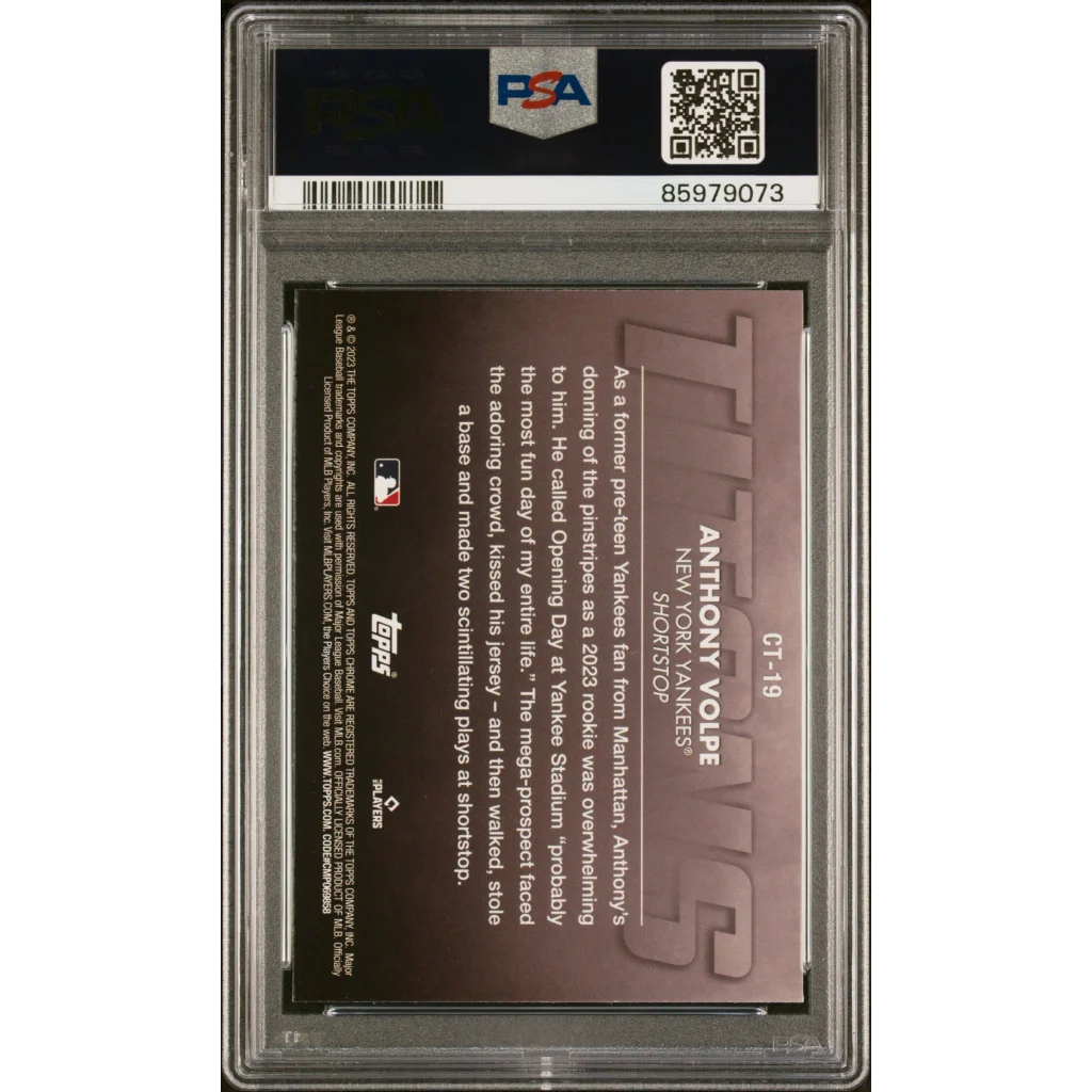 Graded 2023 Topps Chrome Anthony Volpe #CT19 Titans Rookie RC Baseball Card PSA 10 Gem Mint | PSA 10 Gem Mint Graded Rookie Card | vintageantiquesgifts.com