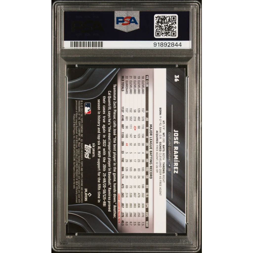 PSA graded Jose Ramirez 2023 Topps Chrome Black baseball card for collectors