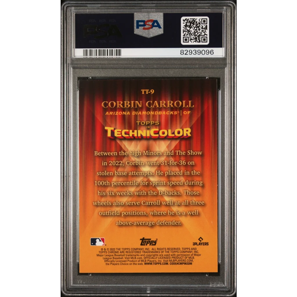 PSA 10 Graded 2023 Topps Chrome Corbin Carroll Rookie RC In Technicolor Card
