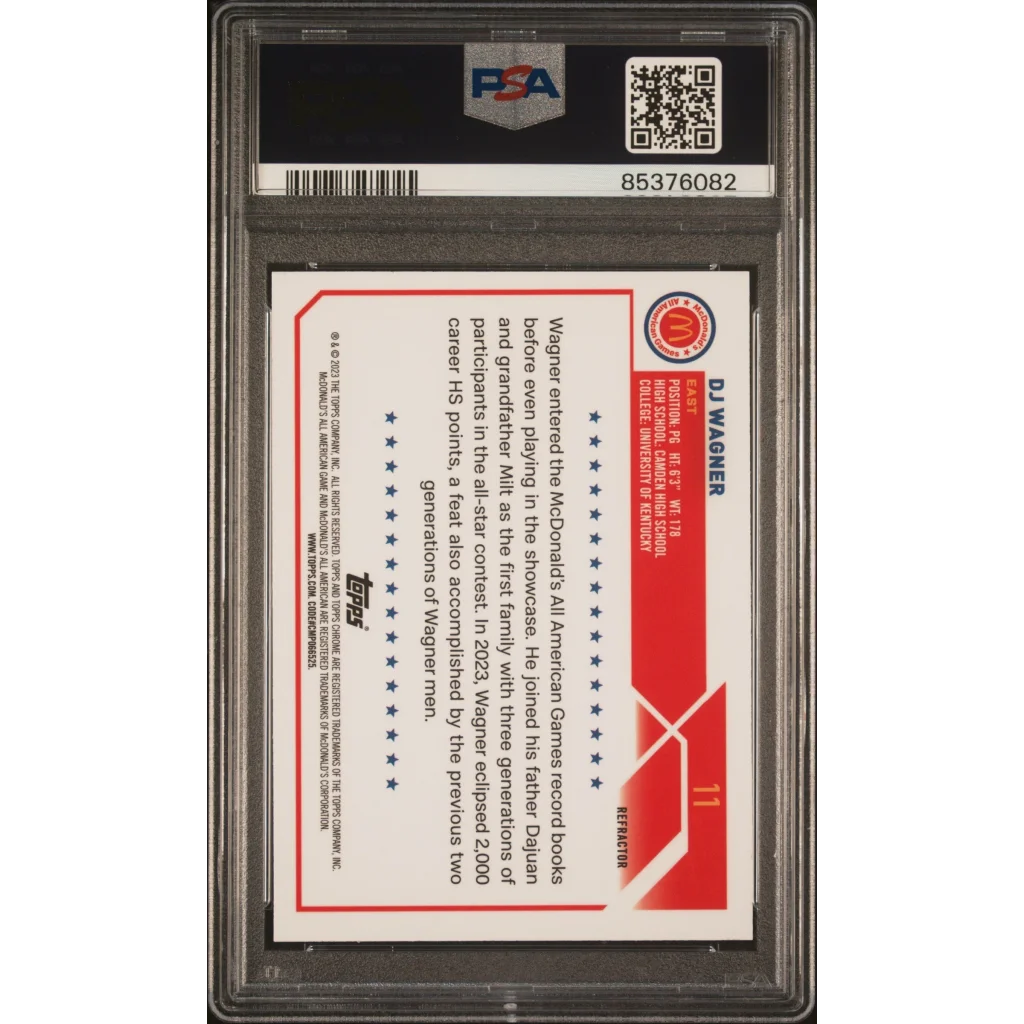 Graded 2023 Topps Chrome DJ Wagner #11 McDonalds AA Refractor Rookie RC Basketball Card PSA 10 Gem Mint | PSA 10 Gem Mint Graded Rookie Card | vintageantiquesgifts.com
