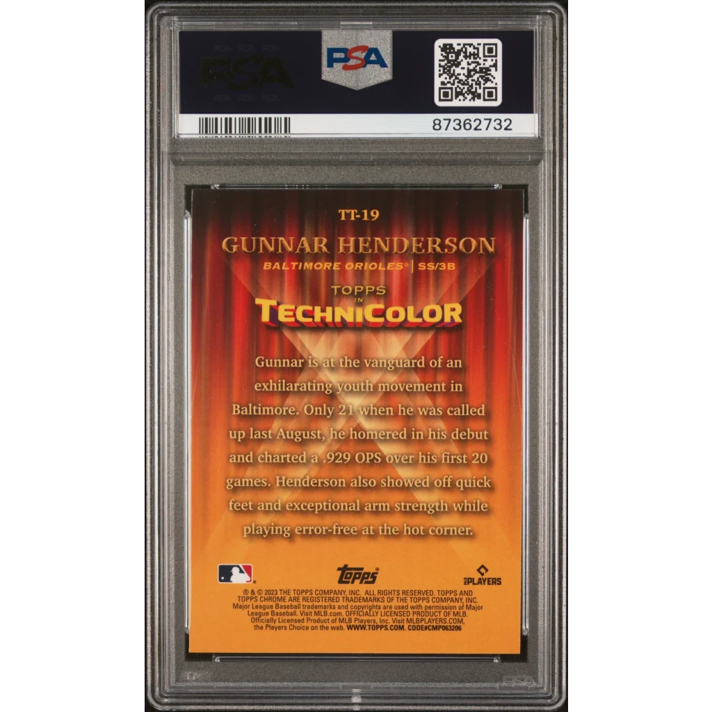 Gunnar Henderson 2023 Topps Chrome Technicolor baseball card in PSA slab