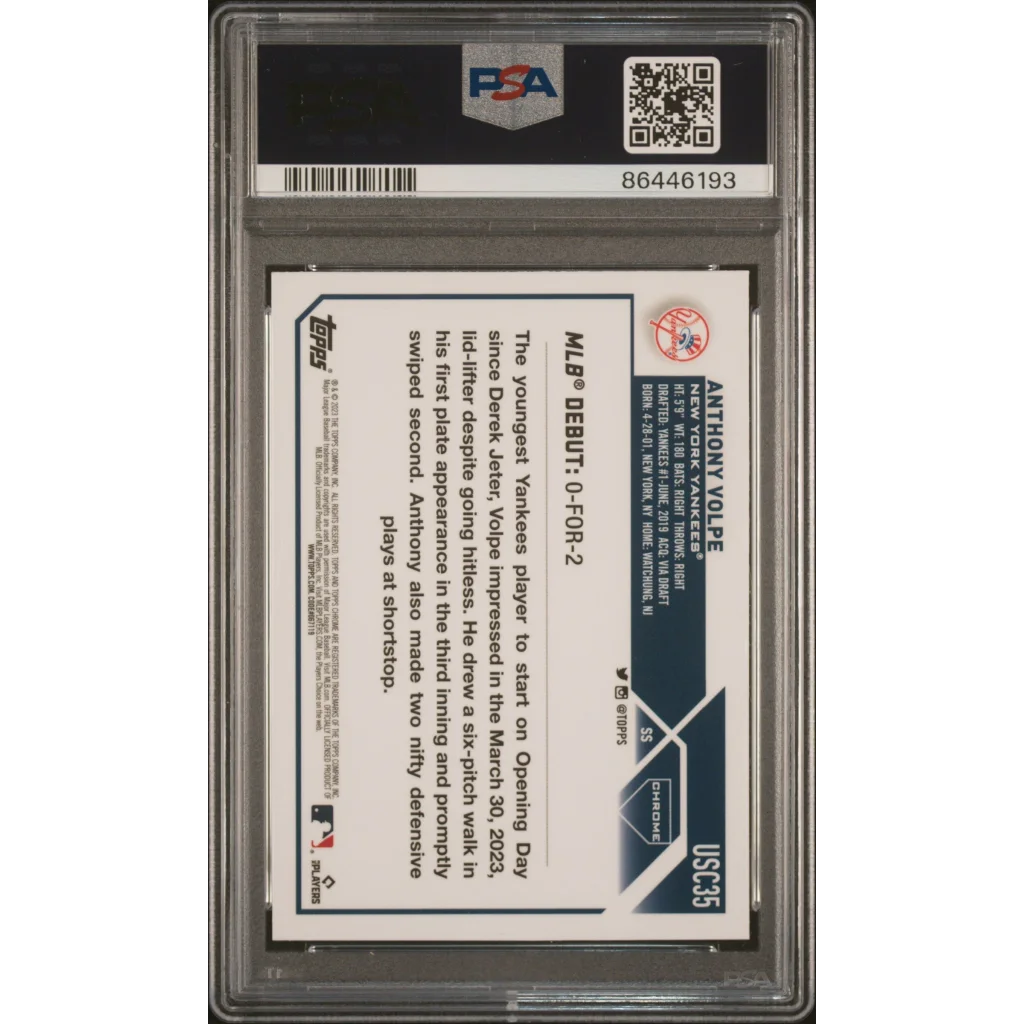 PSA 10 Gem Mint 2023 Topps Chrome Anthony Volpe Rookie RC Card