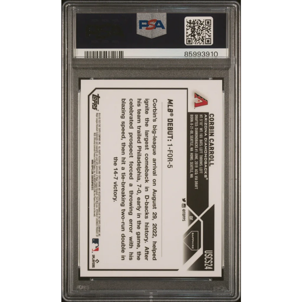 PSA 10 Graded 2023 Topps Chrome Sapphire Corbin Carroll #24 Rookie Card