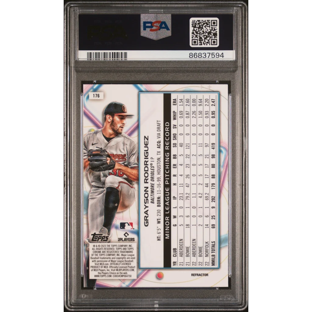Graded 2023 Topps Cosmic Chrome Grayson Rodriguez #176 Refractor Rookie RC Baseball Card PSA 10 Gem Mint | PSA 10 Gem Mint Graded Rookie Card | vintageantiquesgifts.com