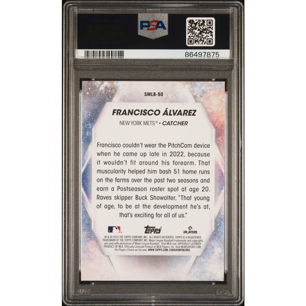 PSA 10 graded 2023 Topps Francisco Alvarez rookie card, Mets catcher