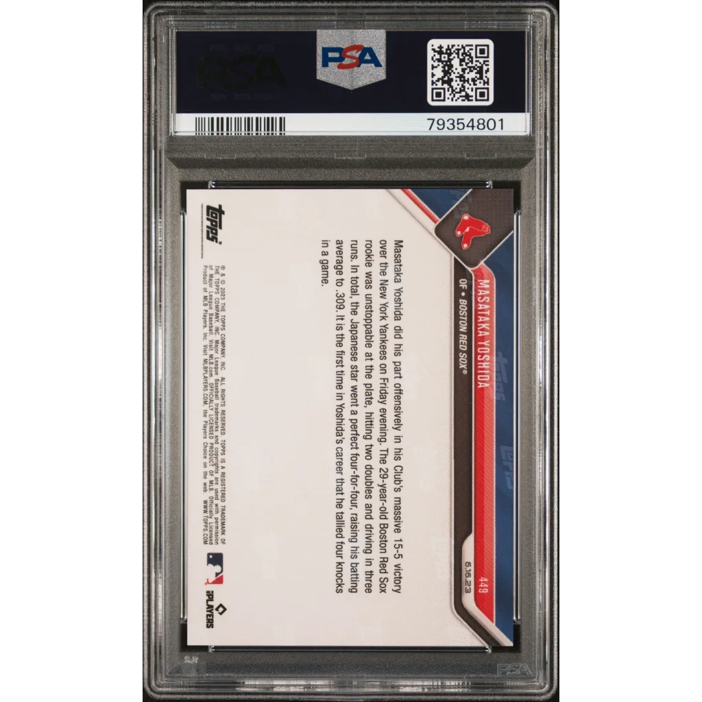 Graded 2023 Topps Now Masataka Yoshida #449 Rookie RC Baseball Card PSA 10 Gem Mint | PSA 10 Gem Mint Graded Rookie Card | vintageantiquesgifts.com