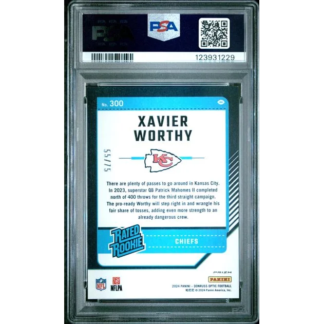 Graded 2024 Donruss Optic Xavier Worthy #300 Electricity /75 Rookie RC Football Card PSA 9 Mint | PSA 9 Mint Graded Rookie Card | vintageantiquesgifts.com