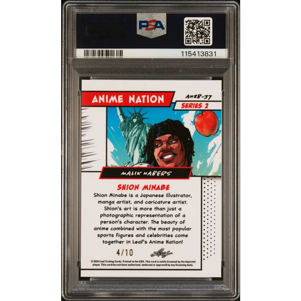 Graded 2024 Leaf Web Exclusives Malik Nabers #37 Anime Nation Series 2 Pink /10 Football Card PSA 8 Near Mint