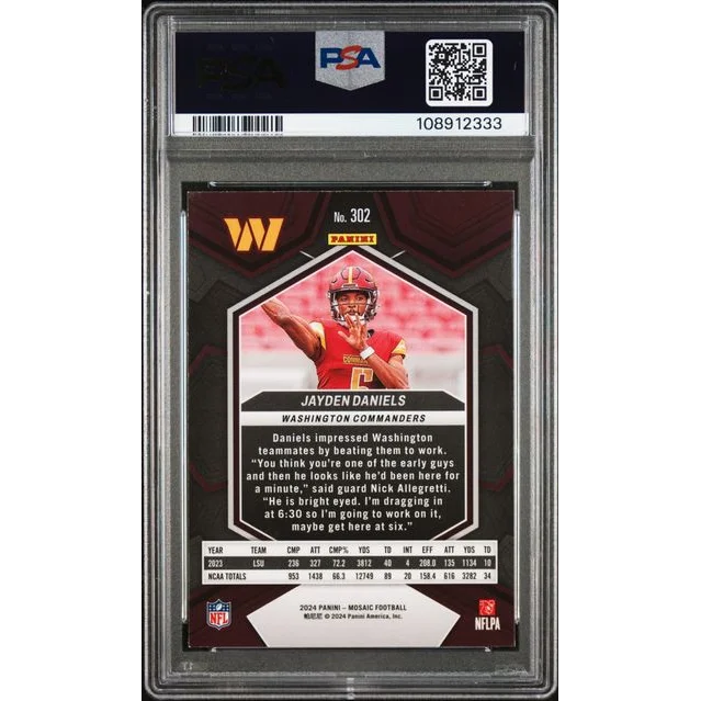 PSA graded Jayden Daniels 2024 Mosaic rookie card by Professional Sports Authenticator