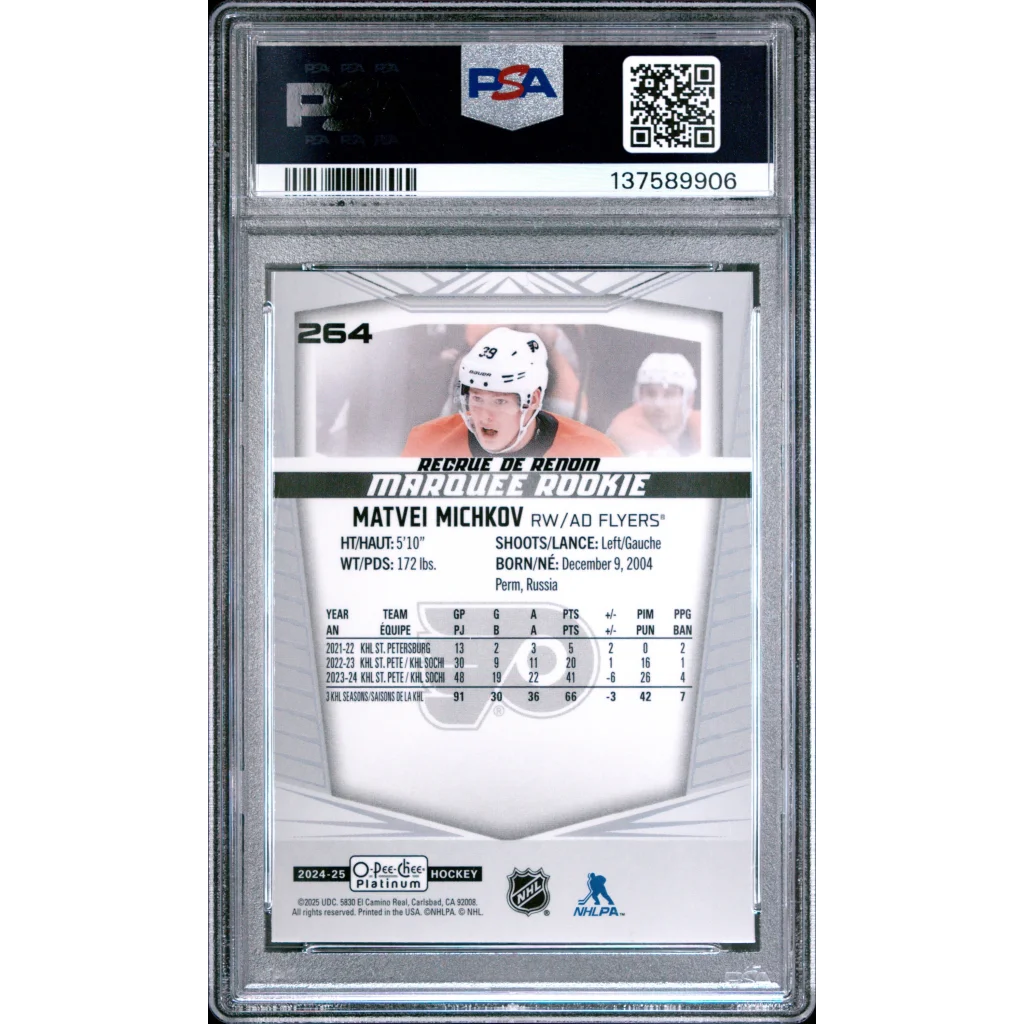 Graded 2024 O-Pee-Chee Platinum Matvei Michkov #264 RC PSA 9 hockey card