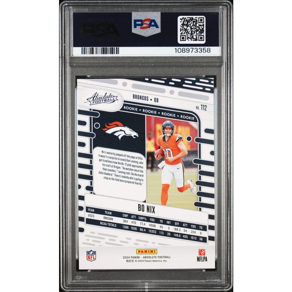 PSA graded Bo Nix Black Rookie Card 2024 Absolute football card for collectors