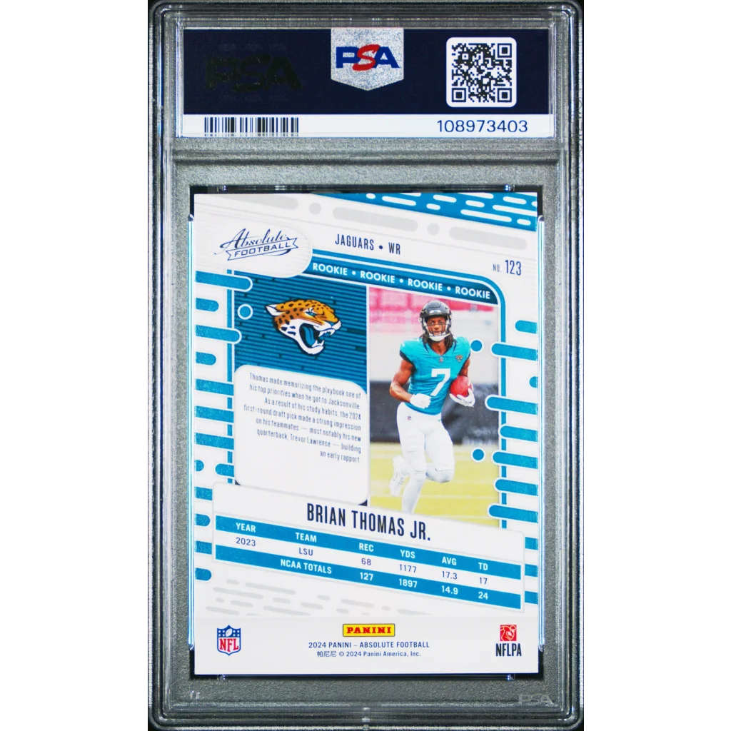 Graded PSA 9 2024 Panini Absolute Brian Thomas Jr #123 Rookie RC Card