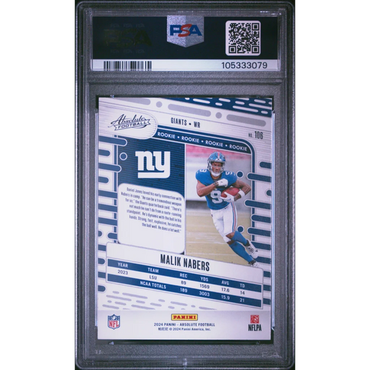 Graded PSA 10 2024 Panini Absolute Malik Nabers #106 Rookie RC Card