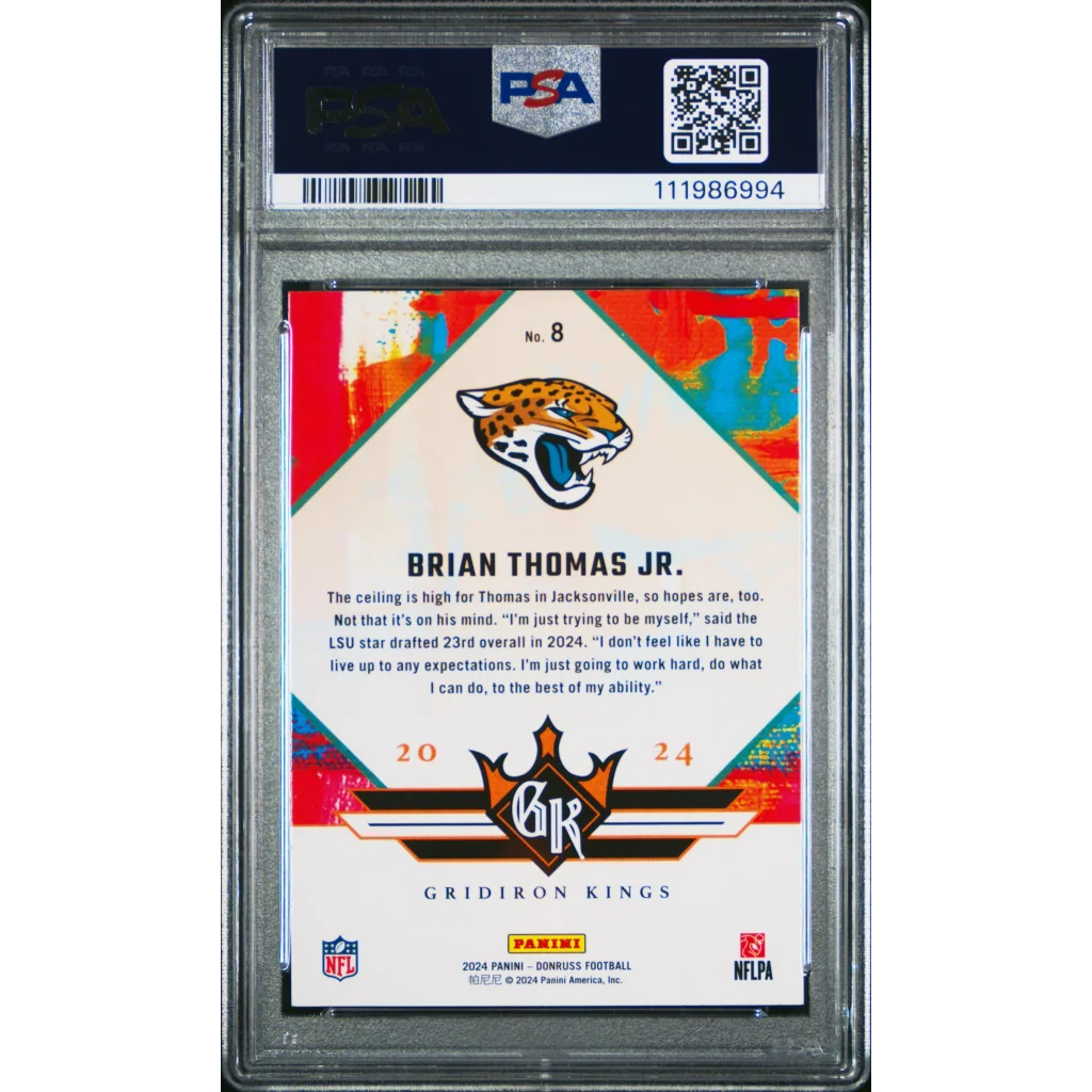PSA Graded 2024 Brian Thomas Jr Rookie Gridiron Kings Football Card in protective case
