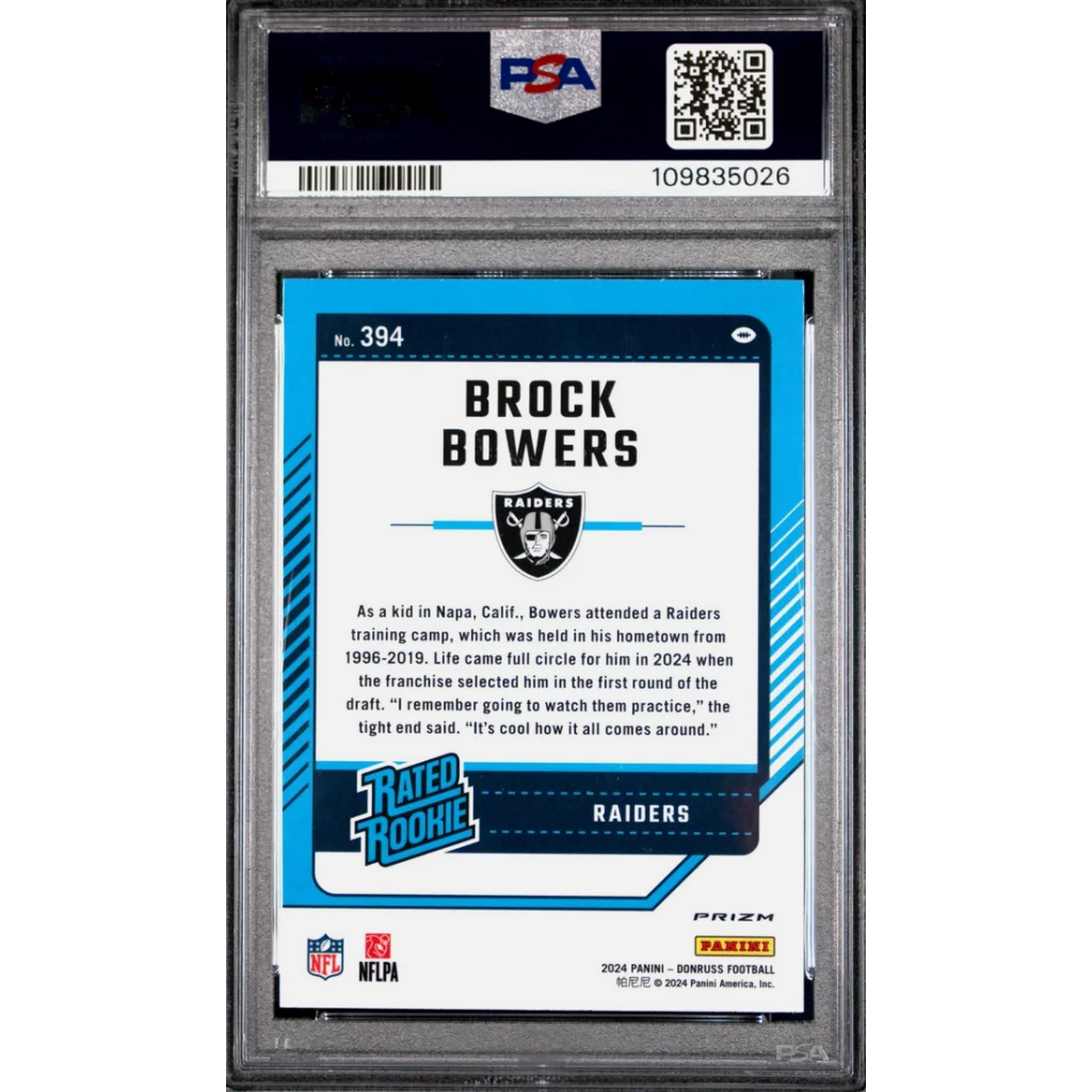 Graded PSA 10 2024 Panini Donruss Brock Bowers Optic Red Wave Rookie Card