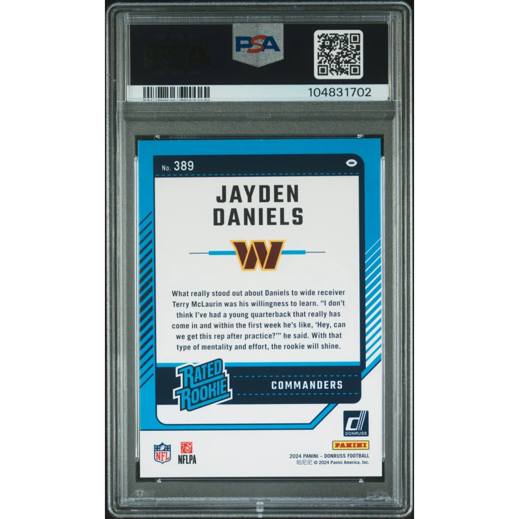 Graded 2024 Panini Donruss Jayden Daniels #389 Rookie RC Football Card PSA 10 Gem Mint | PSA 10 Gem Mint Graded Rookie Card | vintageantiquesgifts.com