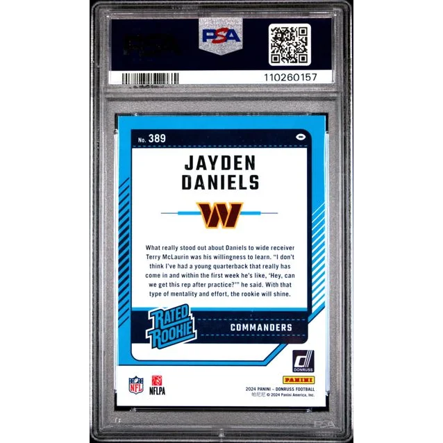 Graded 2024 Panini Donruss Jayden Daniels #389 Rookie RC PSA 9 Blue White Card