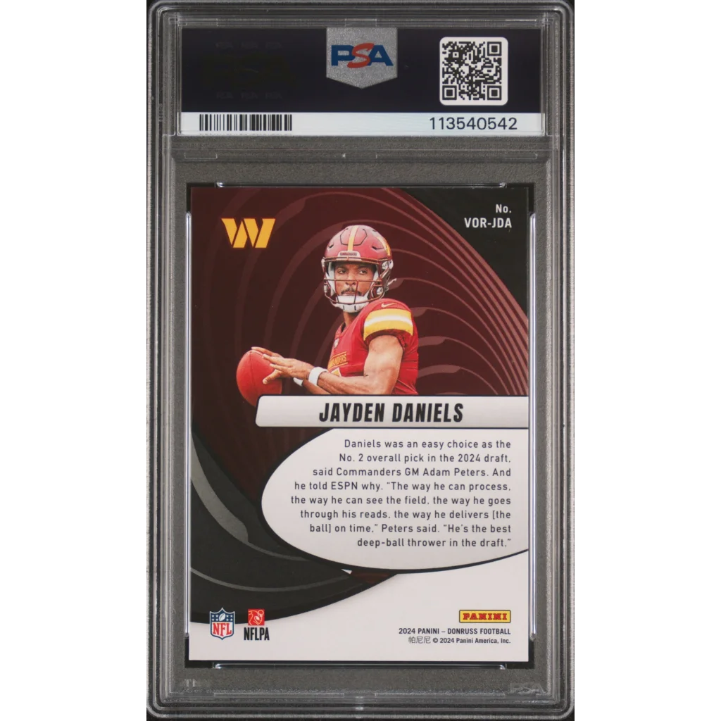 Graded 2024 Panini Donruss Jayden Daniels #VORJDA Vortex Rookie RC Football Card PSA 10 Gem Mint | PSA 10 Gem Mint Graded Rookie Card | vintageantiquesgifts.com