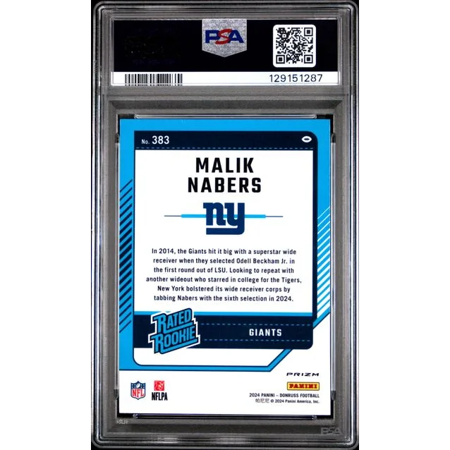 Graded 2024 Panini Donruss Malik Nabers #383 Optic Preview Red Wave Rookie RC Football Card PSA 10 Gem Mint | PSA 10 Gem Mint Graded Rookie Card | vintageantiquesgifts.com