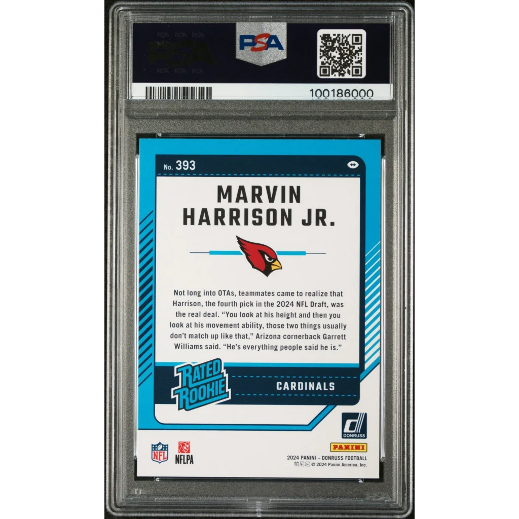 Graded 2024 Panini Donruss Marvin Harrison Jr #393 Press Proof Green Rookie RC Football Card PSA 10 Gem Mint | PSA 10 Gem Mint Graded Rookie Card | vintageantiquesgifts.com