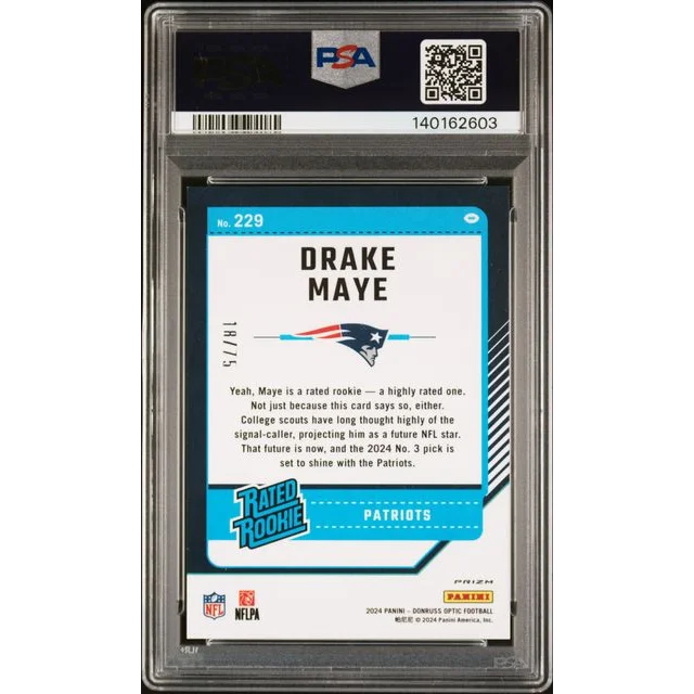 Graded 2024 Panini Donruss Optic Drake Maye #229 /75 Electricity RC PSA 9