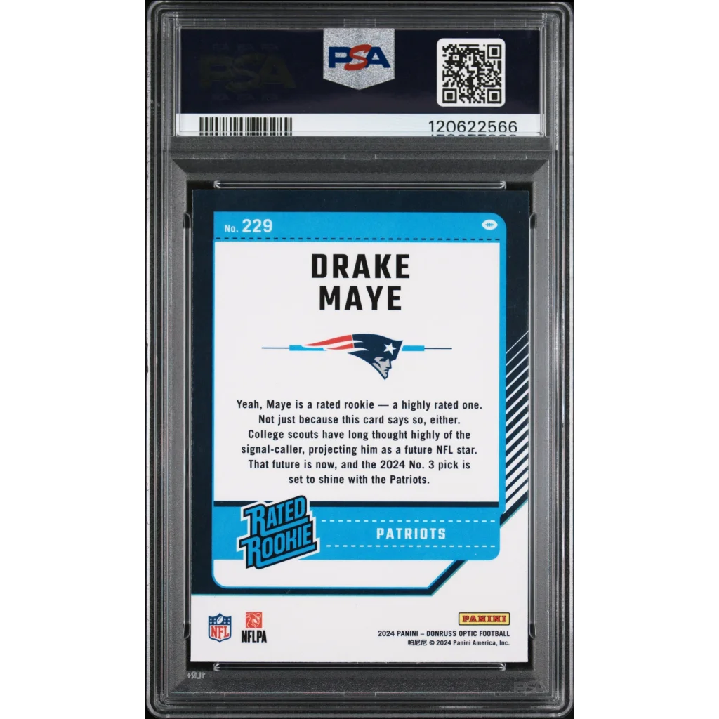 Graded PSA 10 Gem Mint 2024 Panini Donruss Optic Drake Maye Rookie Card