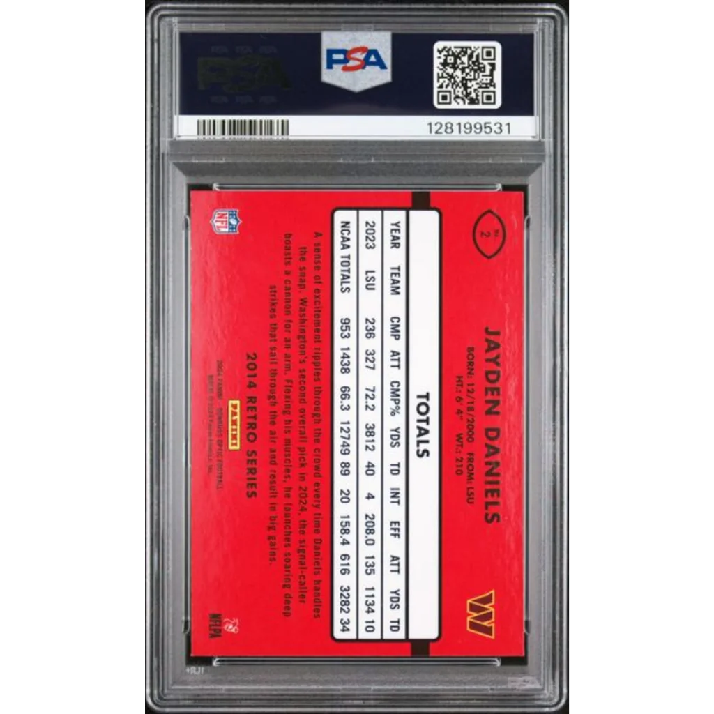 Graded PSA 10 2024 Panini Donruss Optic Jayden Daniels Rookie RC Red Card